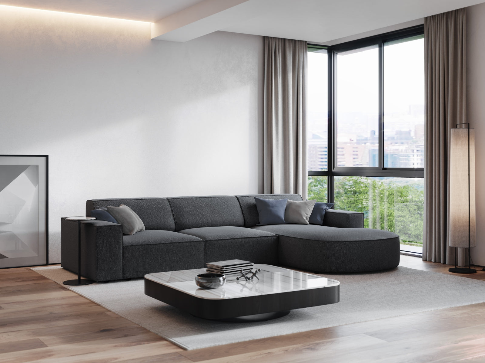 Entdecken Sie das Jodie Ecksofa rechts 4 Sitzer von Micadoni – stilvoll, modular und perfekt für Ihr modernes Wohnzimmer. Komfort trifft Design!
