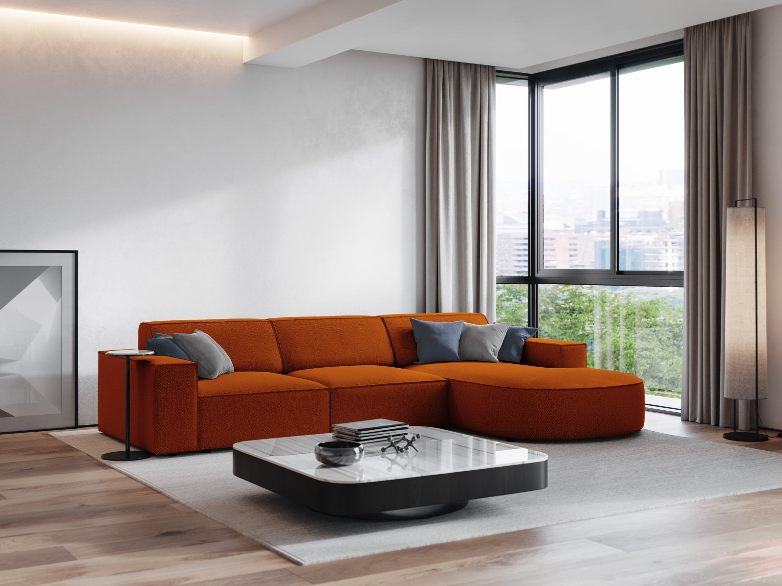 Entdecken Sie das Jodie Ecksofa rechts 4 Sitzer von Micadoni – stilvoll, modular und perfekt für Ihr modernes Wohnzimmer.