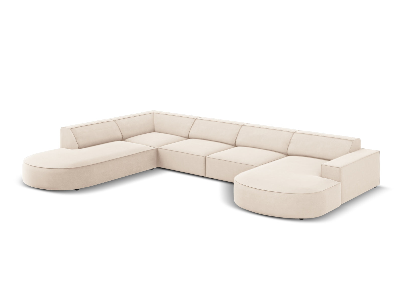 Erleben Sie das Jodie Velour 7-Sitzer Ecksofa links von Micadoni. Luxuriös, modular und perfekt für gesellige Abende oder entspannte Stunden.