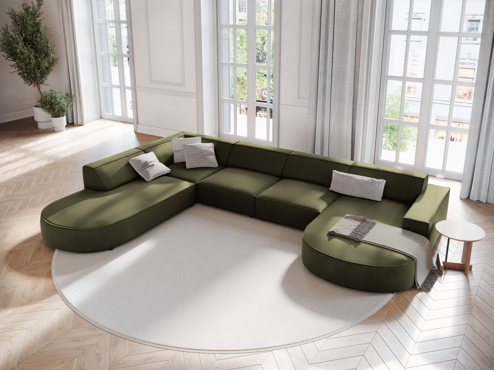 Entdecken Sie das elegante Jodie Velour 7-Sitzer Ecksofa links von Micadoni. Ideal für gesellige Abende und stilvolle Wohnräume.