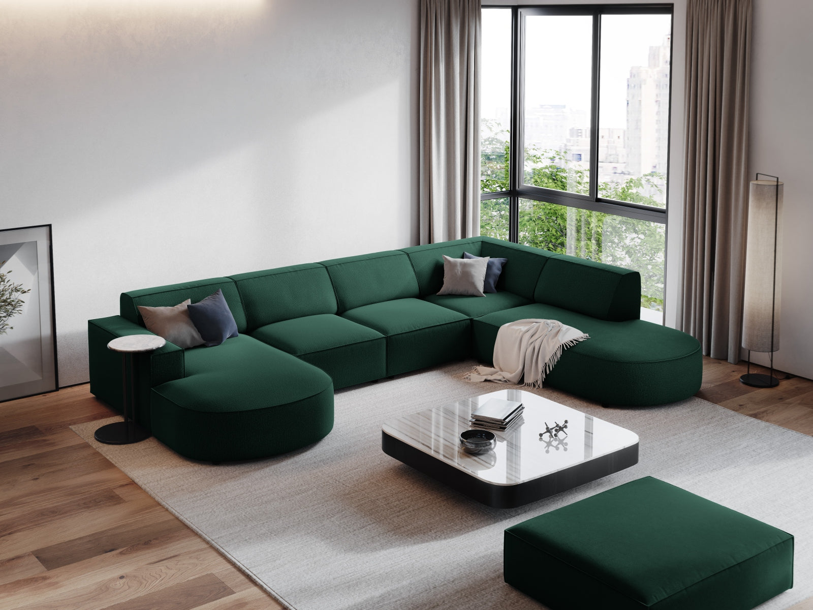 Entdecken Sie das stilvolle Jodie Ecksofa von Micadoni – ein 7-Sitzer mit modularem Design, ideal für Komfort und gesellige Abende.