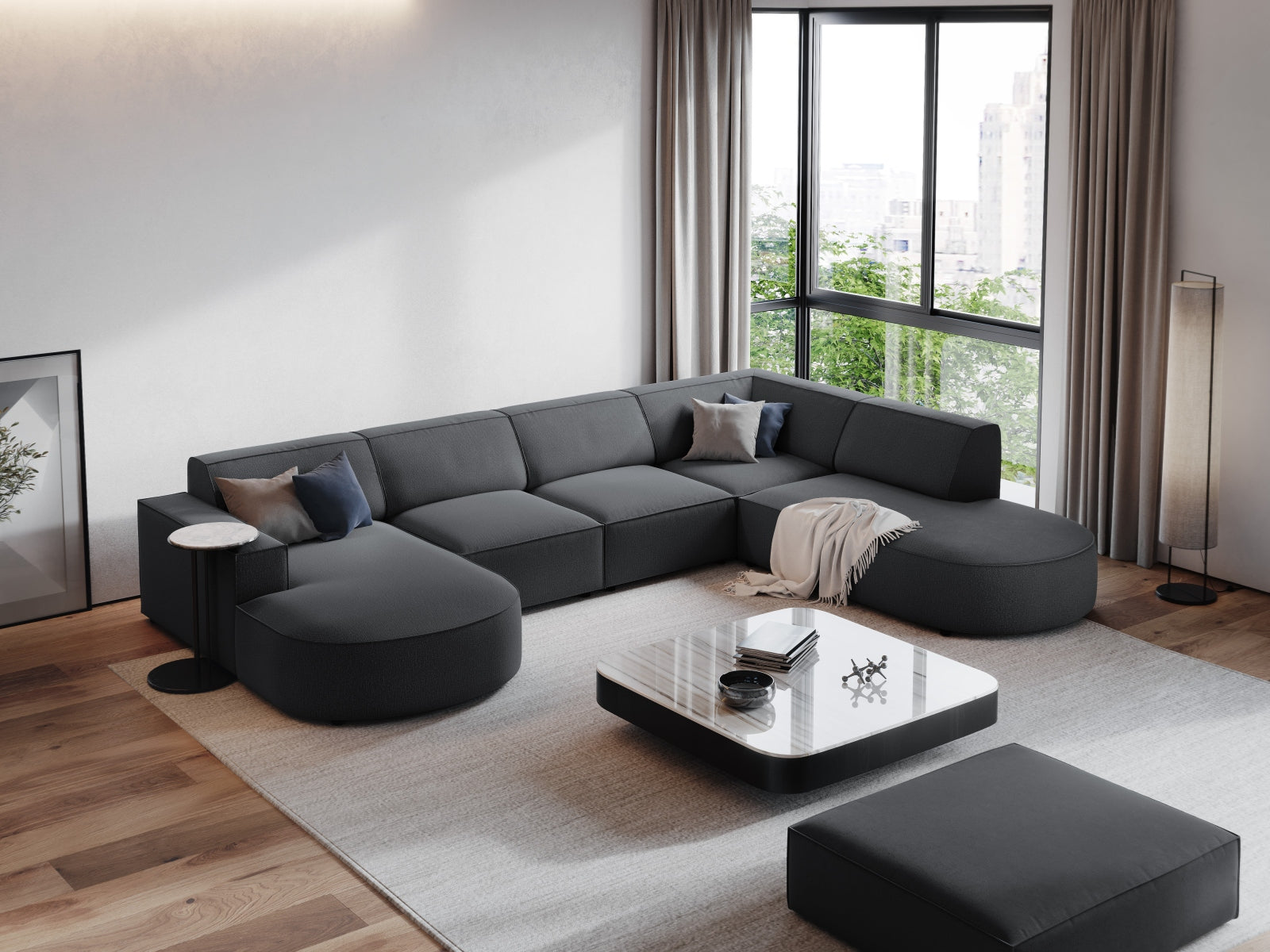 Entdecken Sie das stilvolle Jodie Ecksofa von Micadoni – ein 7-Sitzer in modernem Design, ideal für gemütliche Abende und gesellige Runden.