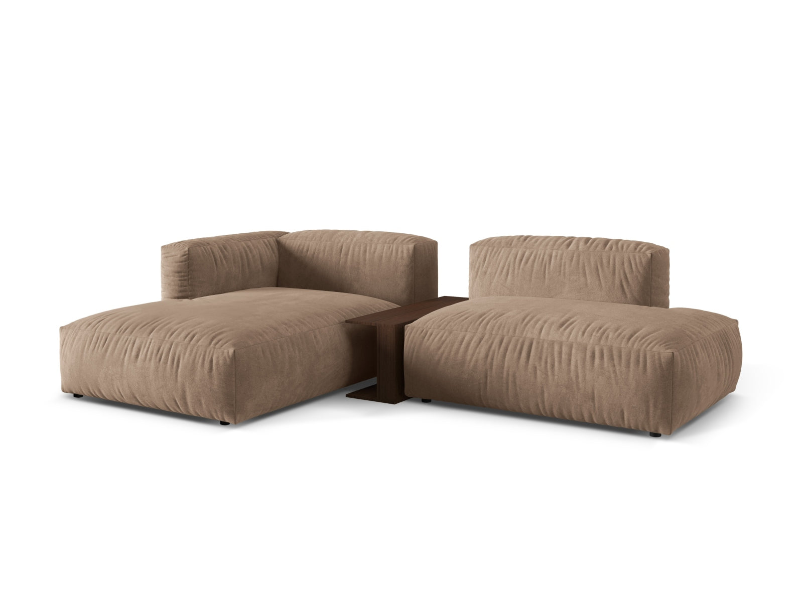 Elegantes Martina Ecksofa links mit 2 Sitzen und integriertem Beistelltisch in stilvollem Dark Beige-Vogue, ideal für moderne Wohnräume.