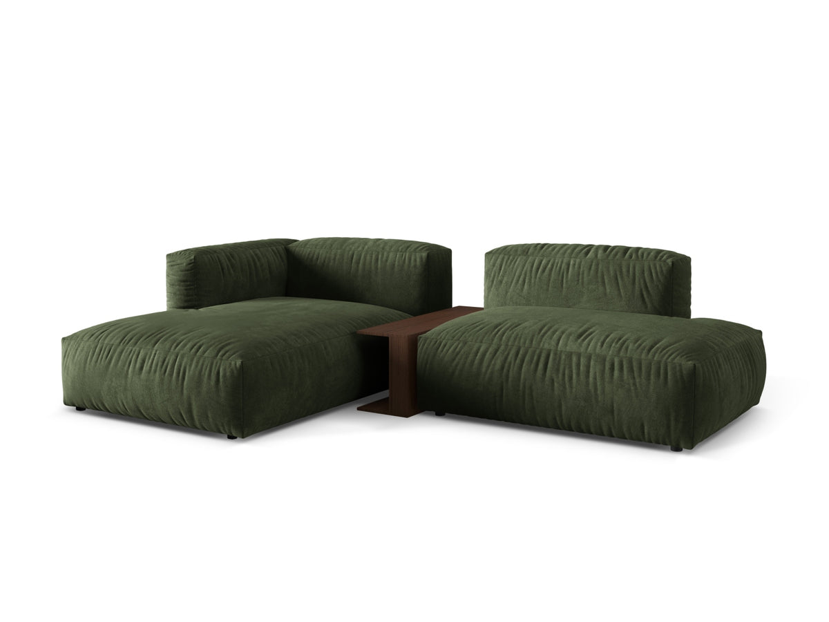 Elegantes Martina Ecksofa links mit 2 Sitzen und integriertem Beistelltisch in stilvollem Green-Vogue, ideal für moderne Wohnräume.