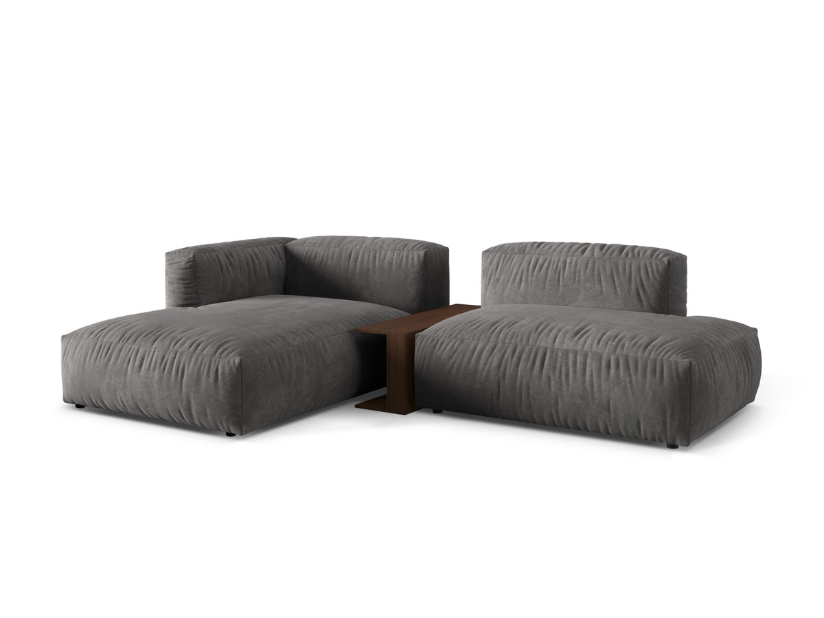 Elegantes Martina Ecksofa links mit zwei Sitzplätzen und integriertem Beistelltisch in angesagtem Green-Vogue, ideal für moderne Wohnkonzepte.