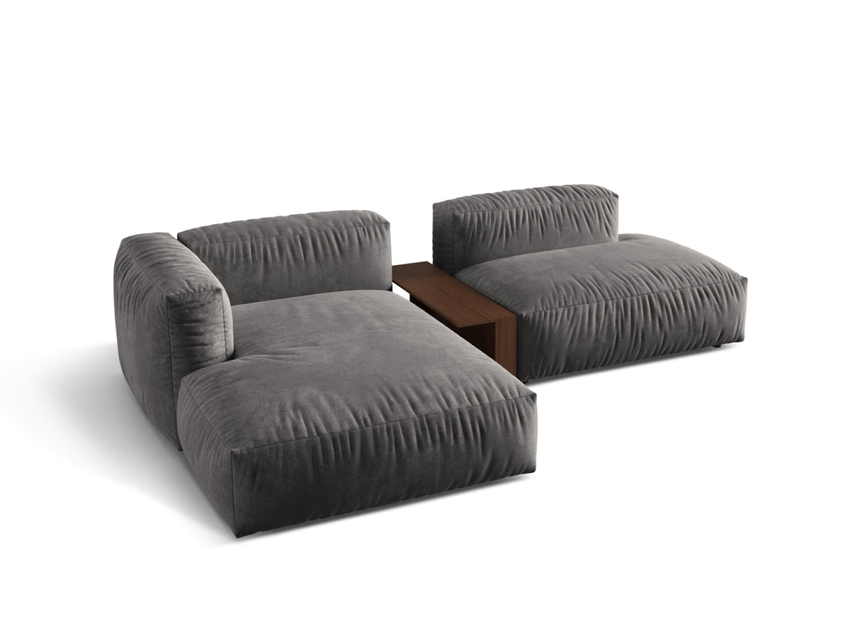Stylisches Martina L-Sofa links mit zwei bequemen Sitzen und praktischem Beistelltisch in trendigem Green-Vogue, perfekt für zeitgemäße Einrichtung.