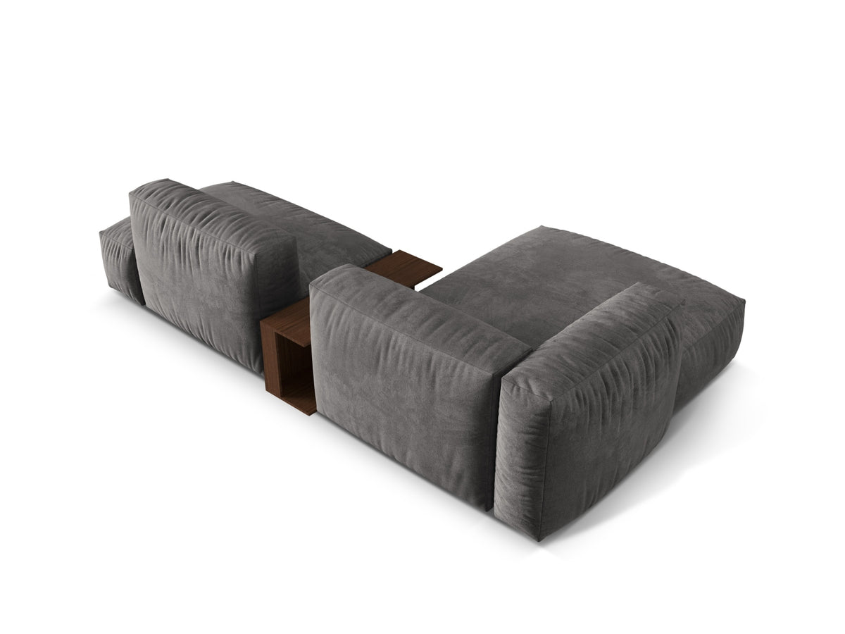 Elegantes Martina Ecksofa links mit zwei Sitzplätzen und integriertem Beistelltisch in modernem Green-Vogue, ideal für stilvolle Wohnräume.