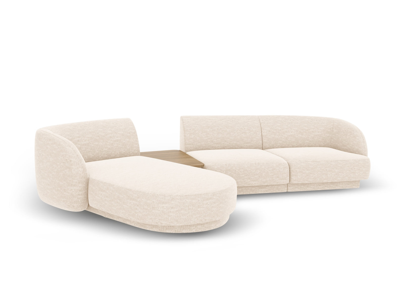 Elegantes Miley L-Sofa in sanftem Beige, ideal für stilvolle Wohnräume. Modulares Design für individuelle Anpassung und Komfort.