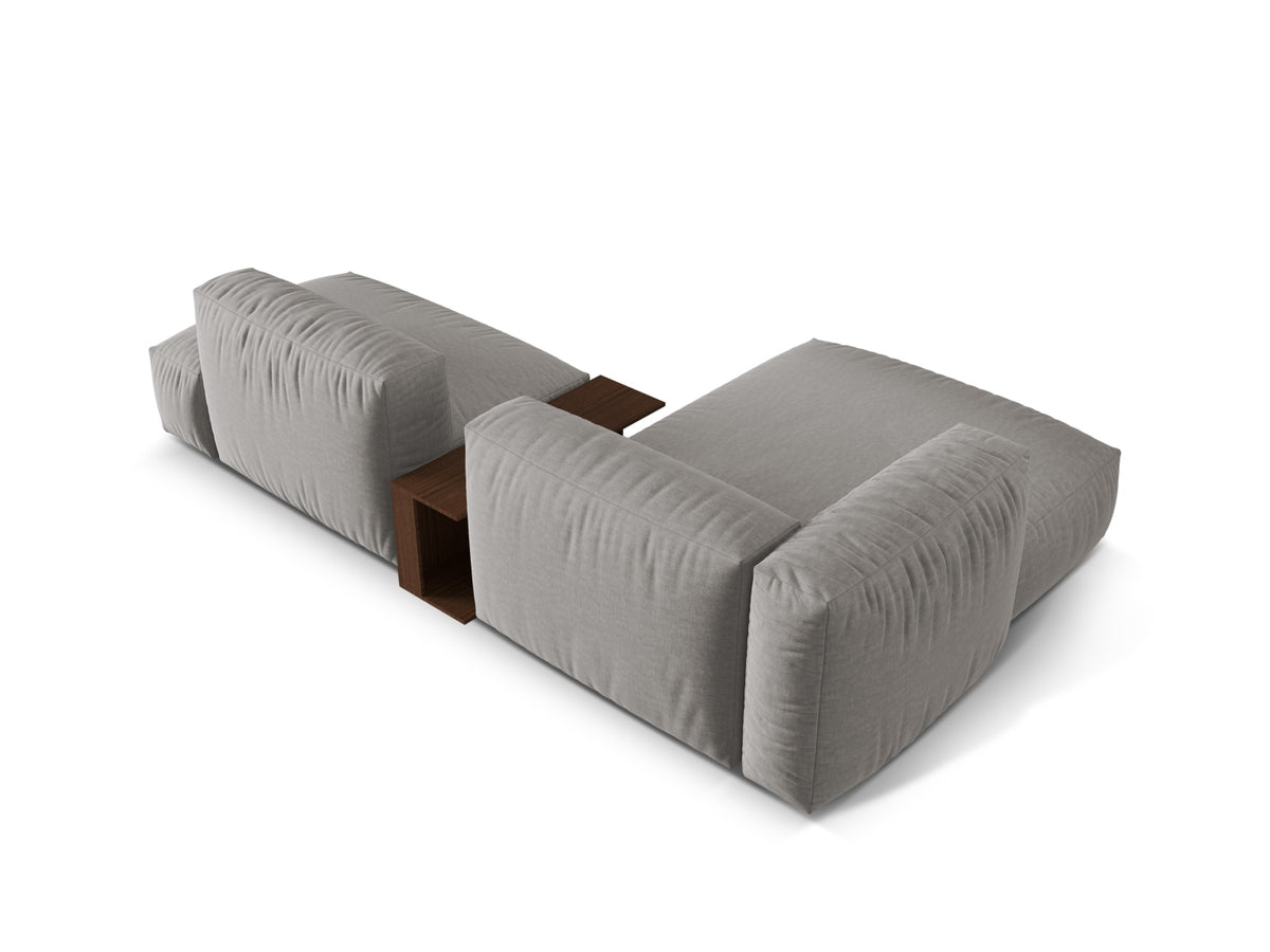 Modernes, flexibles Ecksofa Martina in sanftem Grau, linksseitig, inklusive praktischem Beistelltisch für optimalen Komfort und Stil.