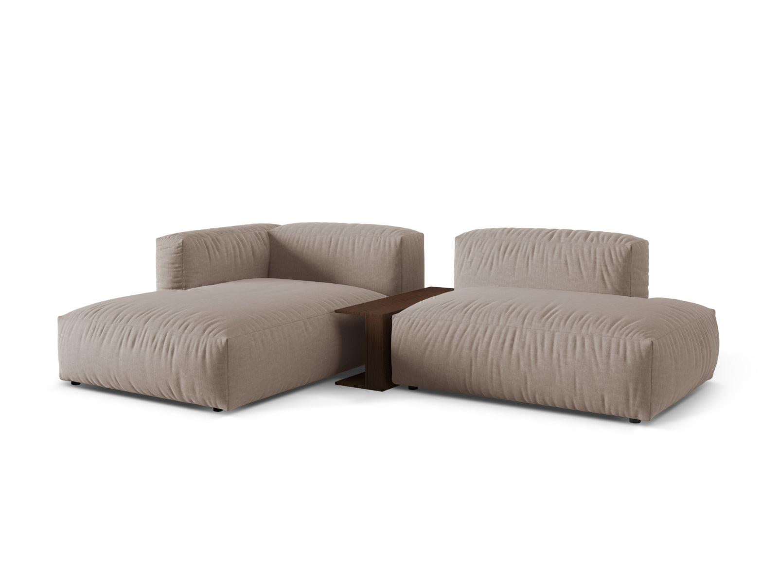 Elegantes Martina Ecksofa links mit 2 Sitzen und integriertem Beistelltisch in stilvollem Dark Beige-Boston, ideal für moderne Wohnräume.
