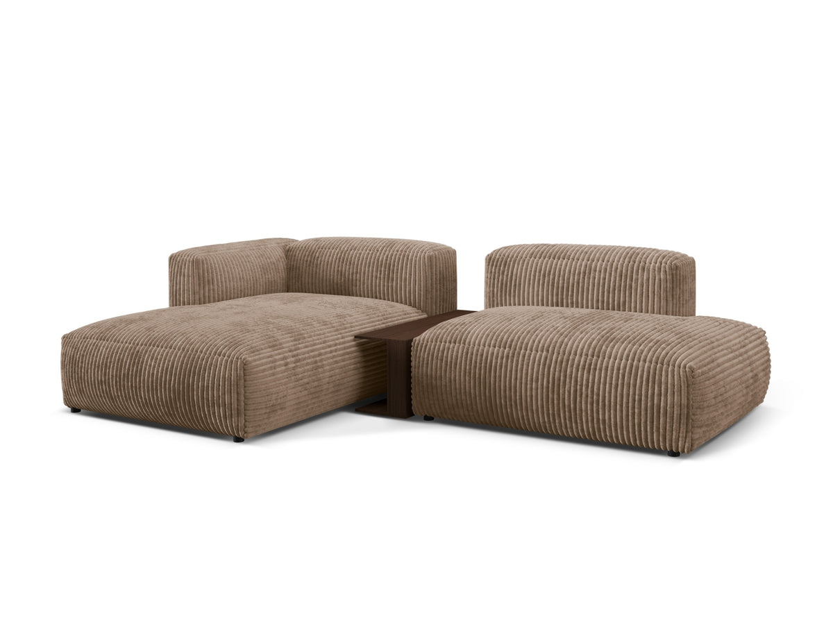 Elegantes Martina Ecksofa links mit 2 Sitzen und integriertem Beistelltisch, ideal für stilvolle Wohnräume.