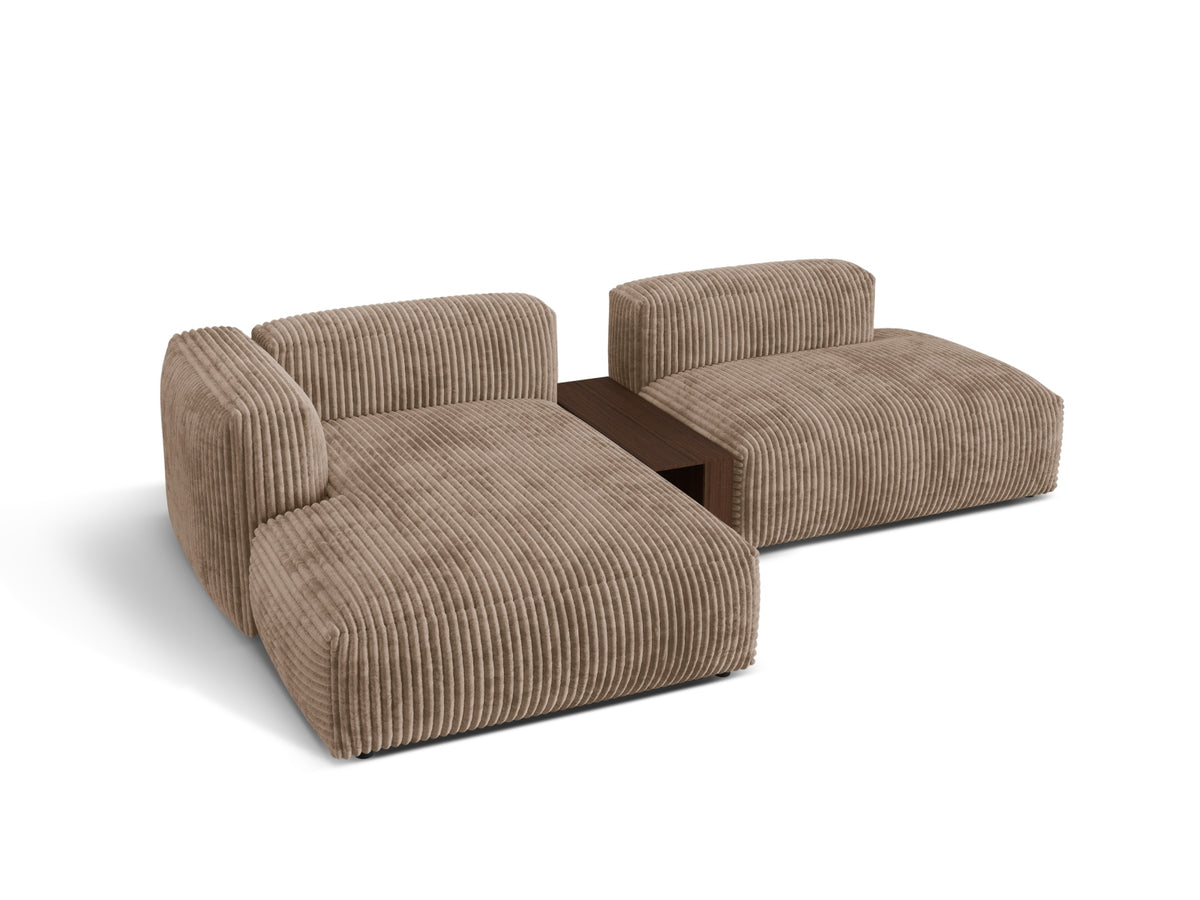 Modernes Martina L-Sofa links mit zwei Sitzplätzen und praktischem Beistelltisch, perfekt für gemütliche und stilvolle Wohnbereiche.