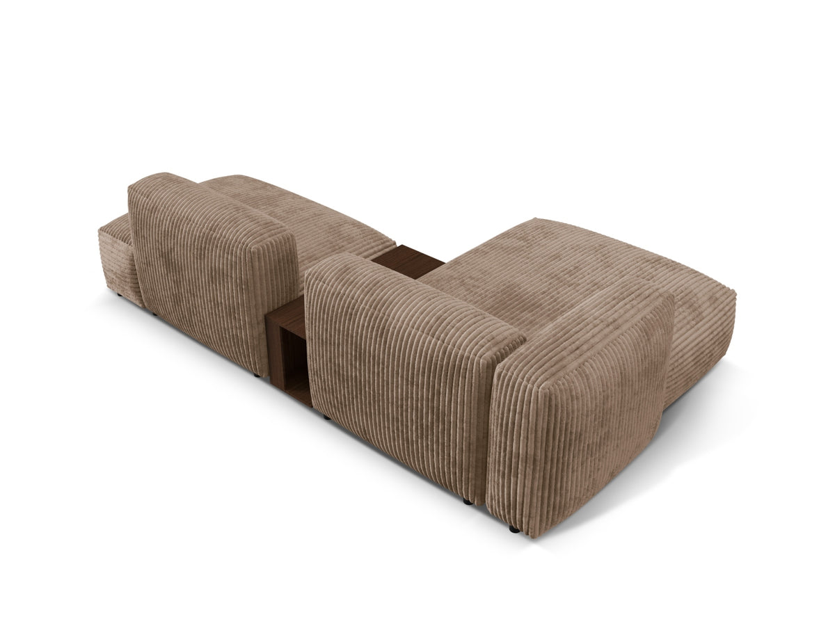 Elegantes Martina Ecksofa links mit zwei Sitzen und integriertem Beistelltisch, ideal für stilvolle und komfortable Wohnräume.