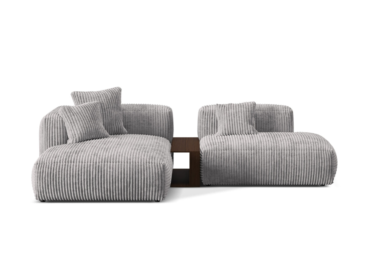 Elegantes, graues Ecksofa Martina mit zwei Sitzen, linksseitig, inklusive praktischem Beistelltisch für stilvolle Entspannung.
