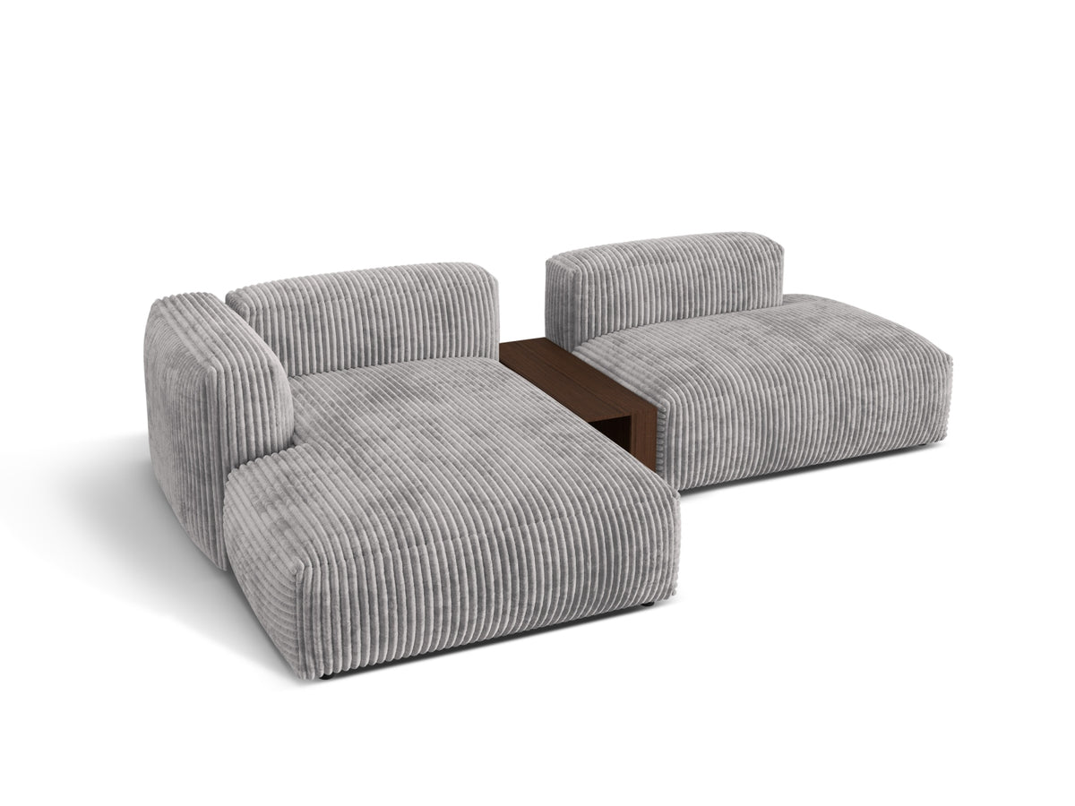 Elegantes, graues Ecksofa Martina mit zwei Sitzen links und praktischem Beistelltisch, ideal für stilvolle Wohnbereiche.