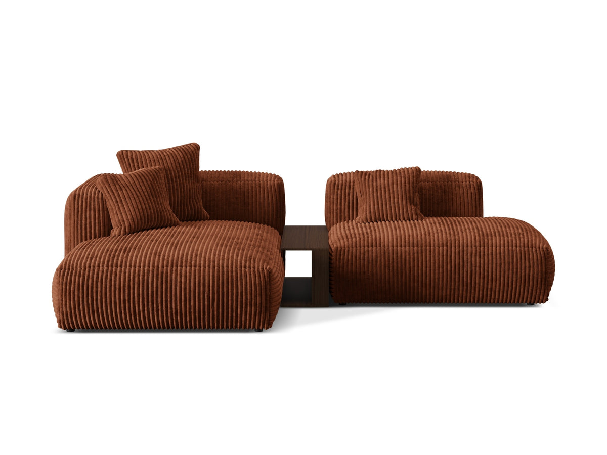 Modernes Martina L-Sofa links mit zwei Sitzplätzen und praktischem Beistelltisch, perfekt für gemütliche und stilvolle Wohnbereiche.