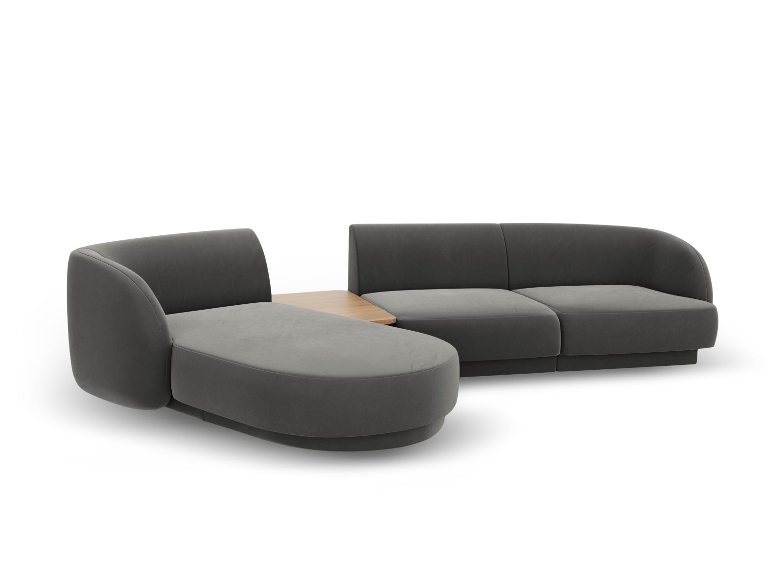 Elegantes, modulares 3-Sitzer Sofa Miley Velour in zartem Hellgrau, linksseitig, ideal für stilvolle Wohnräume von Micadoni.