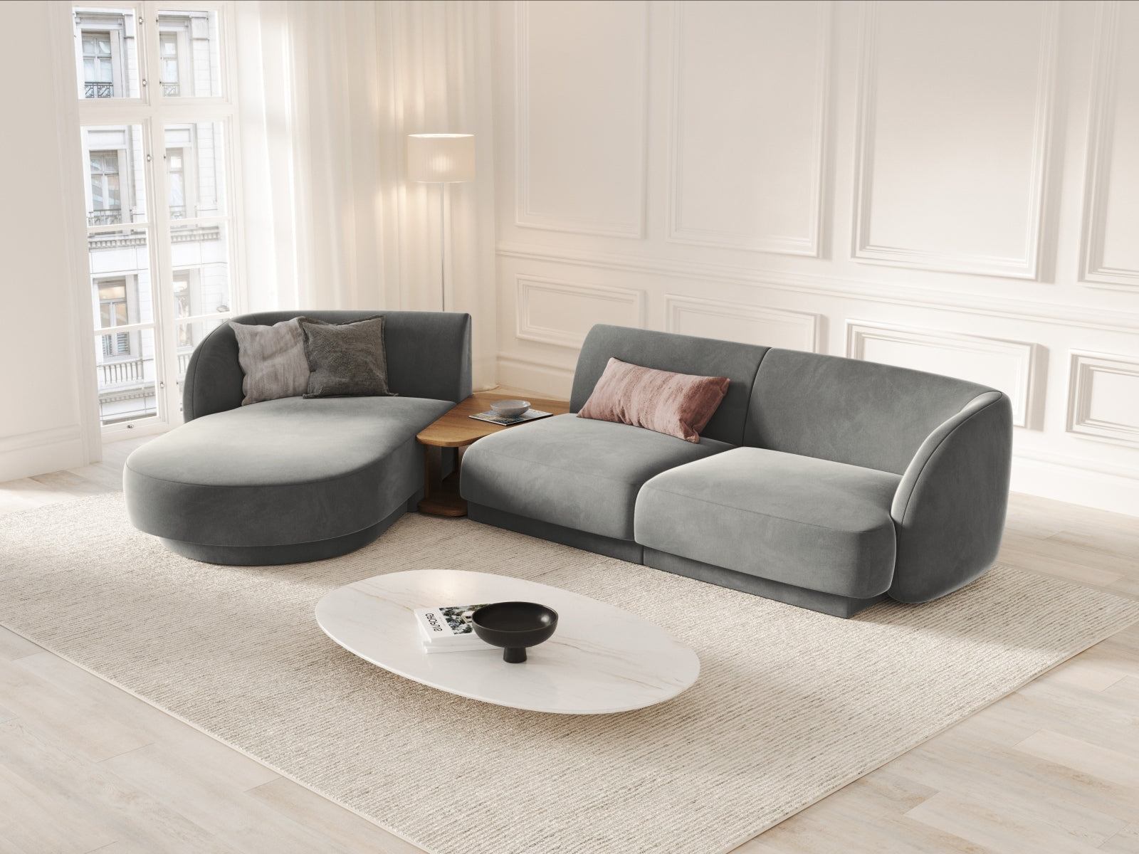 Entdecken Sie das stilvolle Miley Velour 3-Sitzer Sofa von Micadoni. Modular, komfortabel und elegant – ideal für Ihr modernes Zuhause.