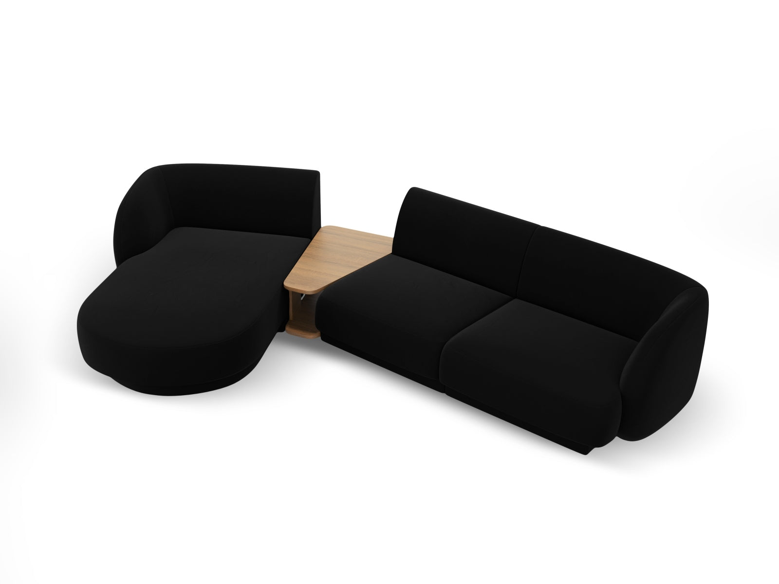 Luxuriöses Miley Velour L-Sofa links, 3-Sitzer, vereint Komfort und Stil, perfekt für zeitgemäße Inneneinrichtungen von Micadoni.