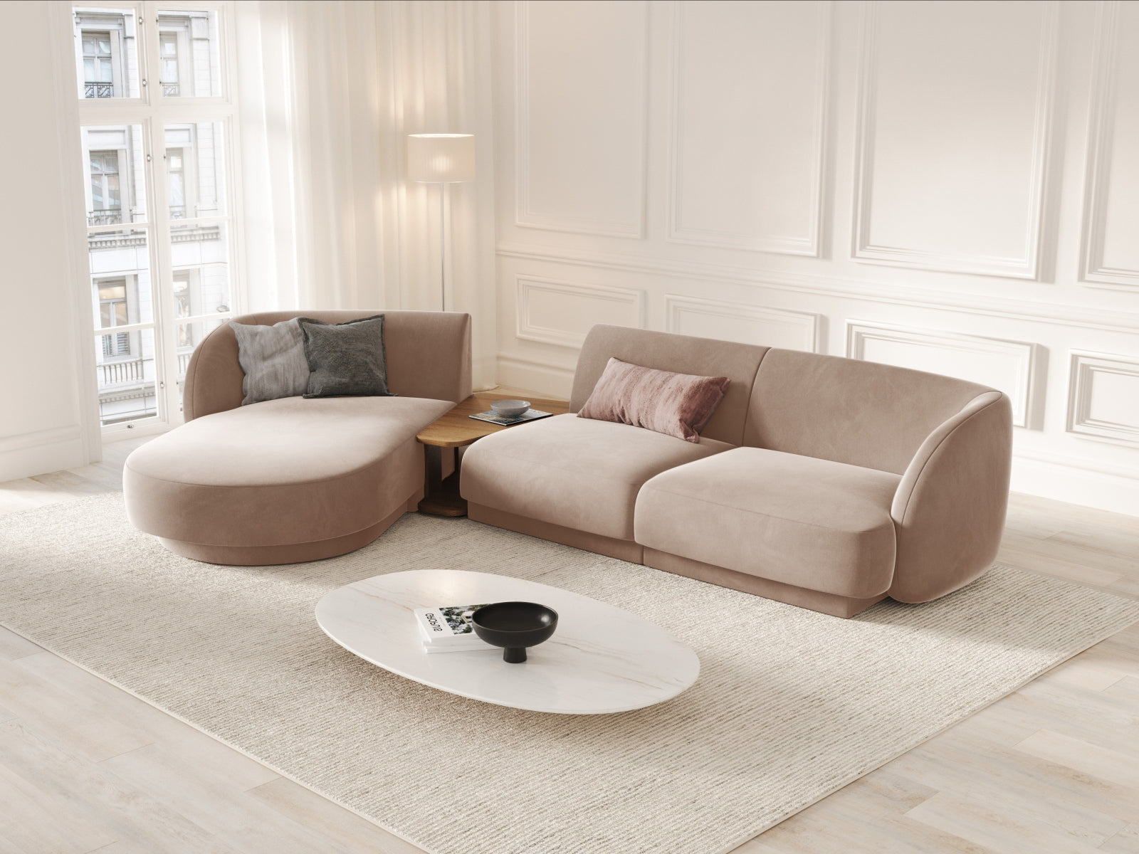 Entdecken Sie das stilvolle Miley Velour 3-Sitzer Sofa von Micadoni. Modular, komfortabel und elegant – ideal für Ihr modernes Zuhause!
