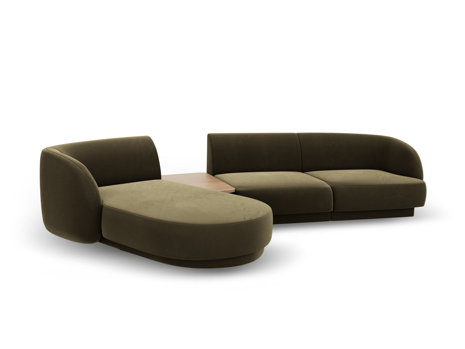 Elegantes, modulares 3-Sitzer-Sofa Miley Velour links in modernem Green-Bluvel, ideal für einladende und stilvolle Wohnräume.