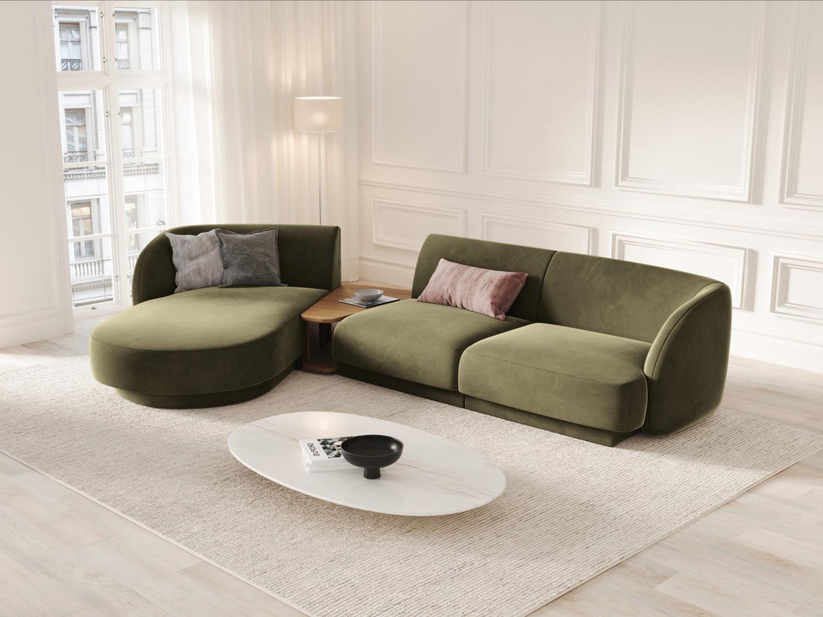 Miley Velour modulares Sofa links 3 Sitzer in Green-Bluvel präsentiert im Onlineshop von KAQTU Design AG. L-Sofa links ist von Micadoni