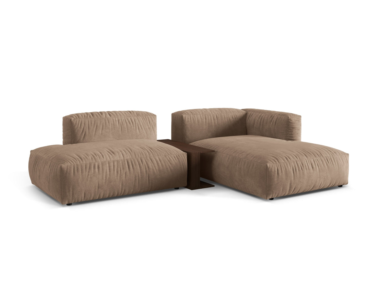 Elegantes Martina Ecksofa rechts im modernen Design, 2-Sitzer mit praktischem Beistelltisch in stilvollem Dark Beige-Vogue.