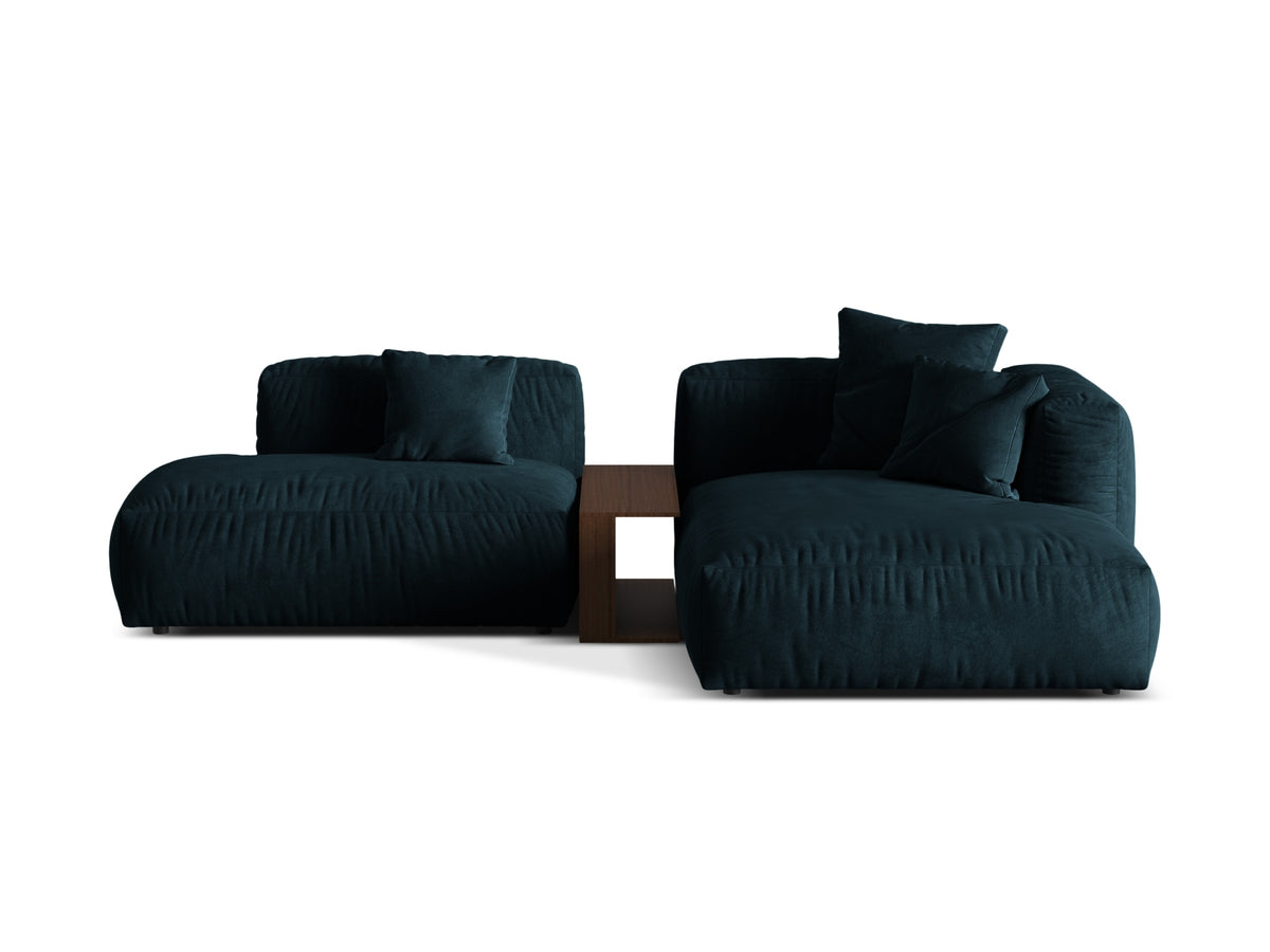 Modulares Ecksofa Martina rechts, 2-Sitzer mit integriertem Beistelltisch, in modernem Dunkelbeige, ideal für stilvolle Wohnräume.