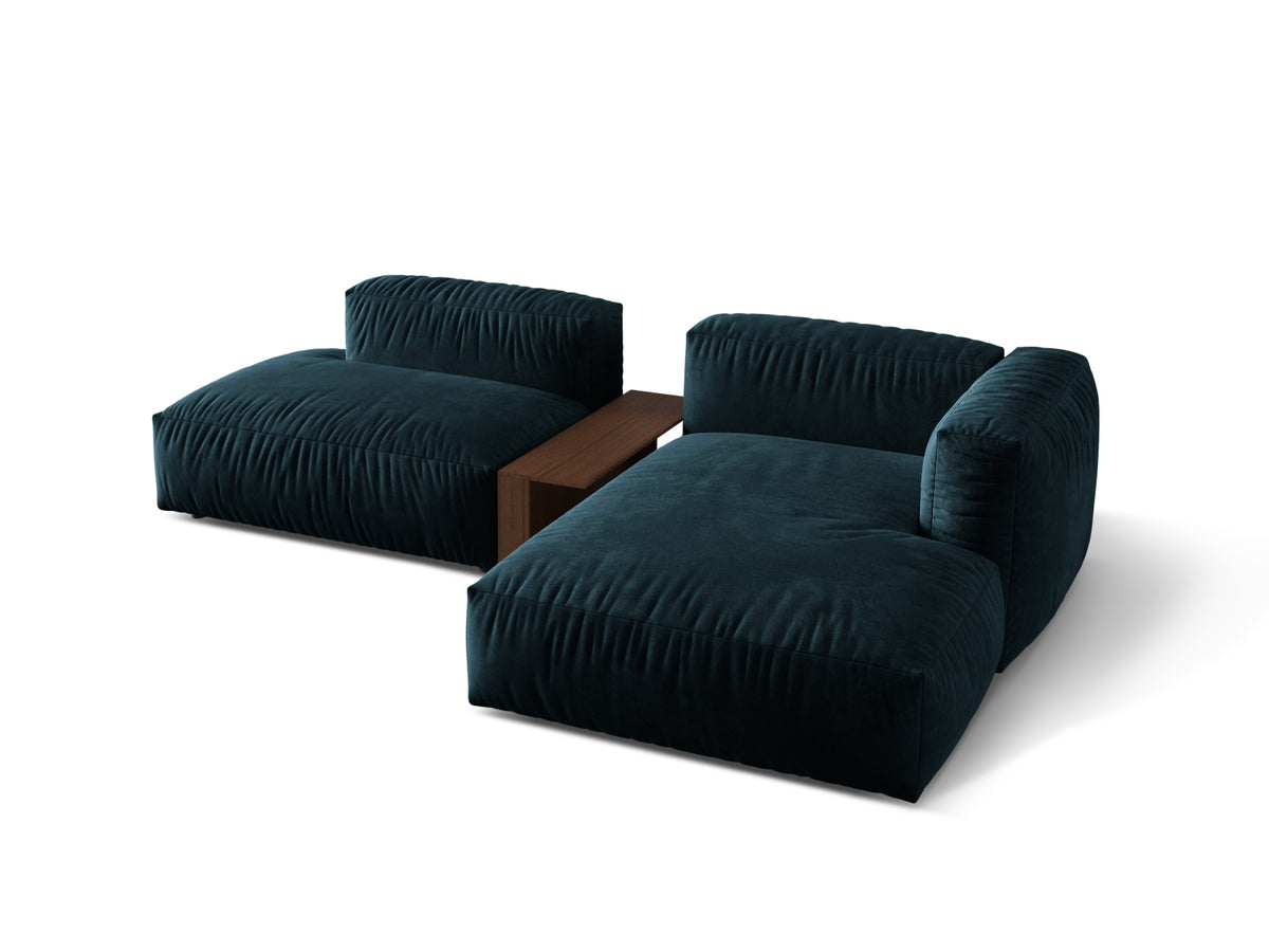 Stylisches, modulares Ecksofa Martina rechts, 2-Sitzer mit integriertem Beistelltisch, in edlem Dunkelbeige für ein zeitgemäßes Wohngefühl.