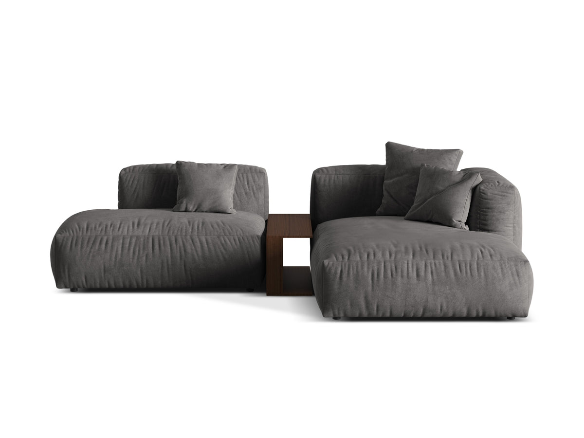 Modulares Ecksofa Martina in sanftem Grün, 2-Sitzer mit praktischem Beistelltisch, perfekt für moderne Wohnkonzepte und Gemütlichkeit.