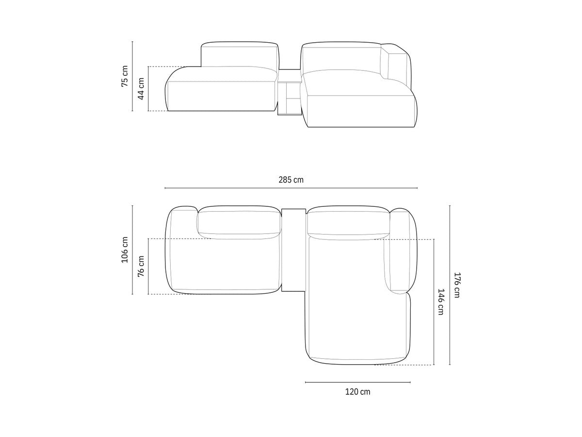 Elegantes, modulares Ecksofa Martina in Blue Jeans-Boston, 2-Sitzer mit praktischem Beistelltisch, ideal für stilvolle Wohnräume.