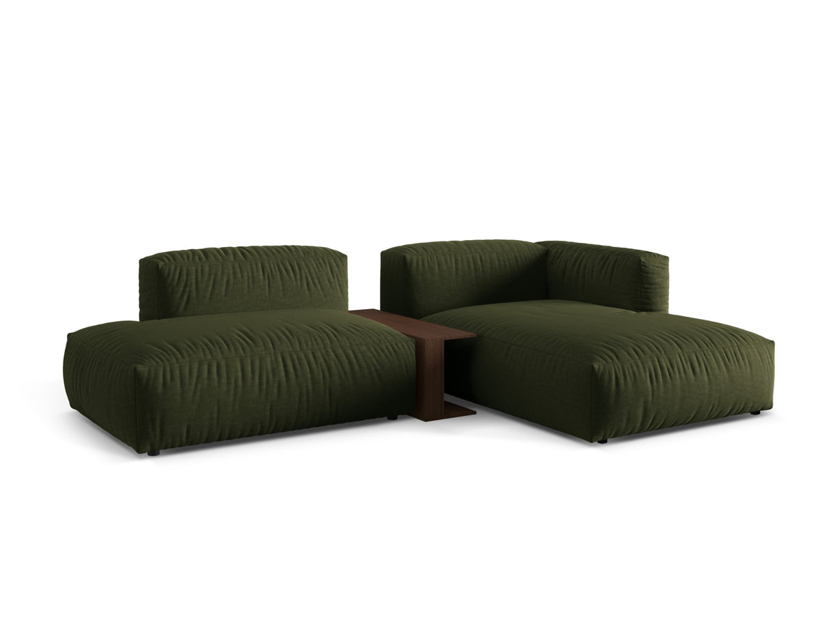 Elegantes Martina Ecksofa in Grün mit Beistelltisch, ideal für moderne Wohnräume. Komfortabler 2-Sitzer von Micadoni.