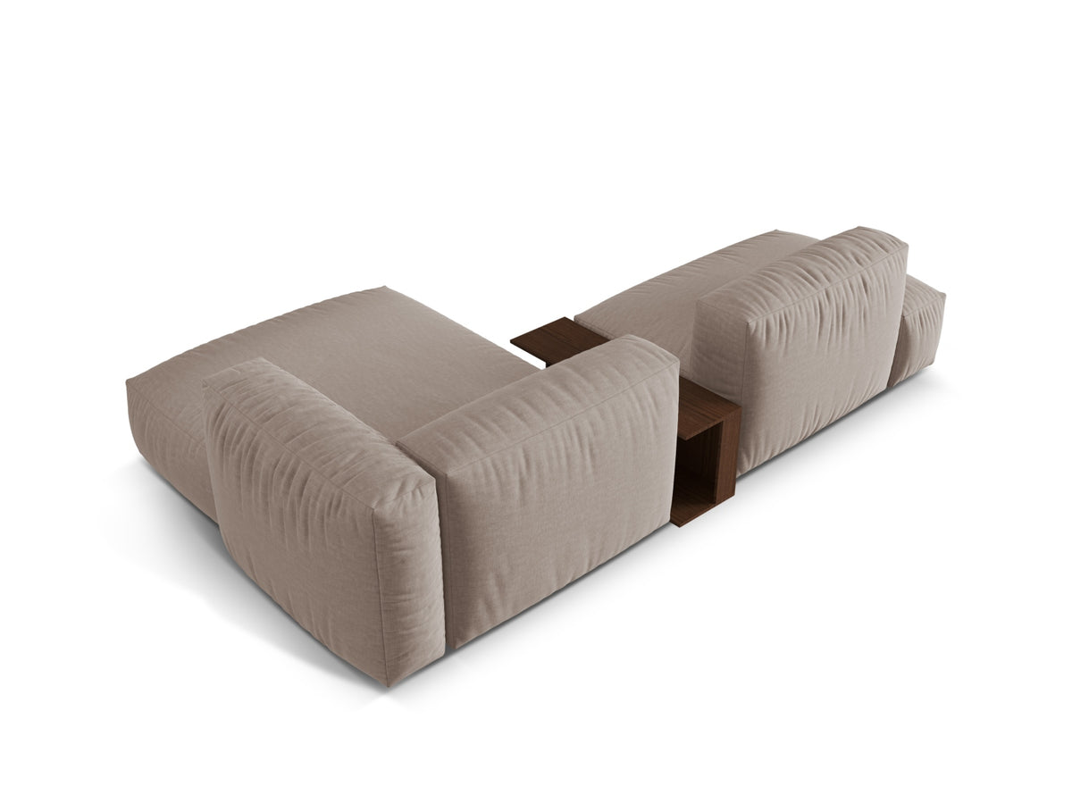 Elegantes, modulares Ecksofa Martina in Dunkelbeige, rechtsseitig, ausgestattet mit praktischem Beistelltisch – ideal für moderne Wohnräume.