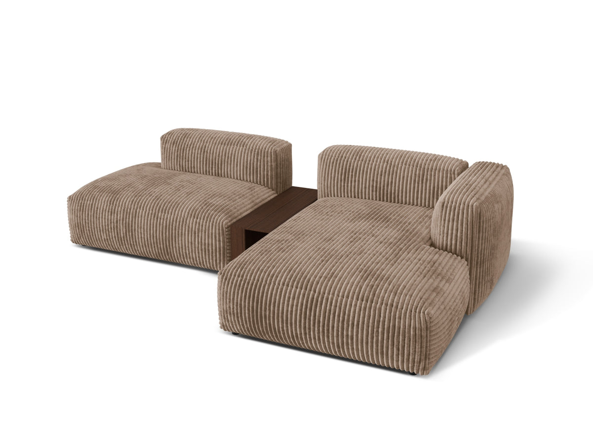 Modernes Martina L-Sofa rechts mit 2 Sitzplätzen und integriertem Beistelltisch, perfekt für gemütliche und stilvolle Wohnbereiche.
