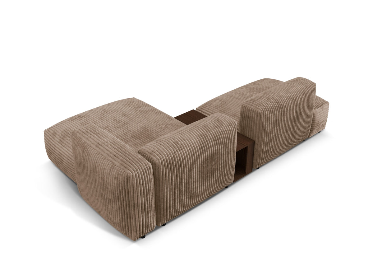 Elegantes Martina Ecksofa rechts mit zwei Sitzplätzen und praktischem Beistelltisch, ideal für stilvolle und komfortable Wohnräume.