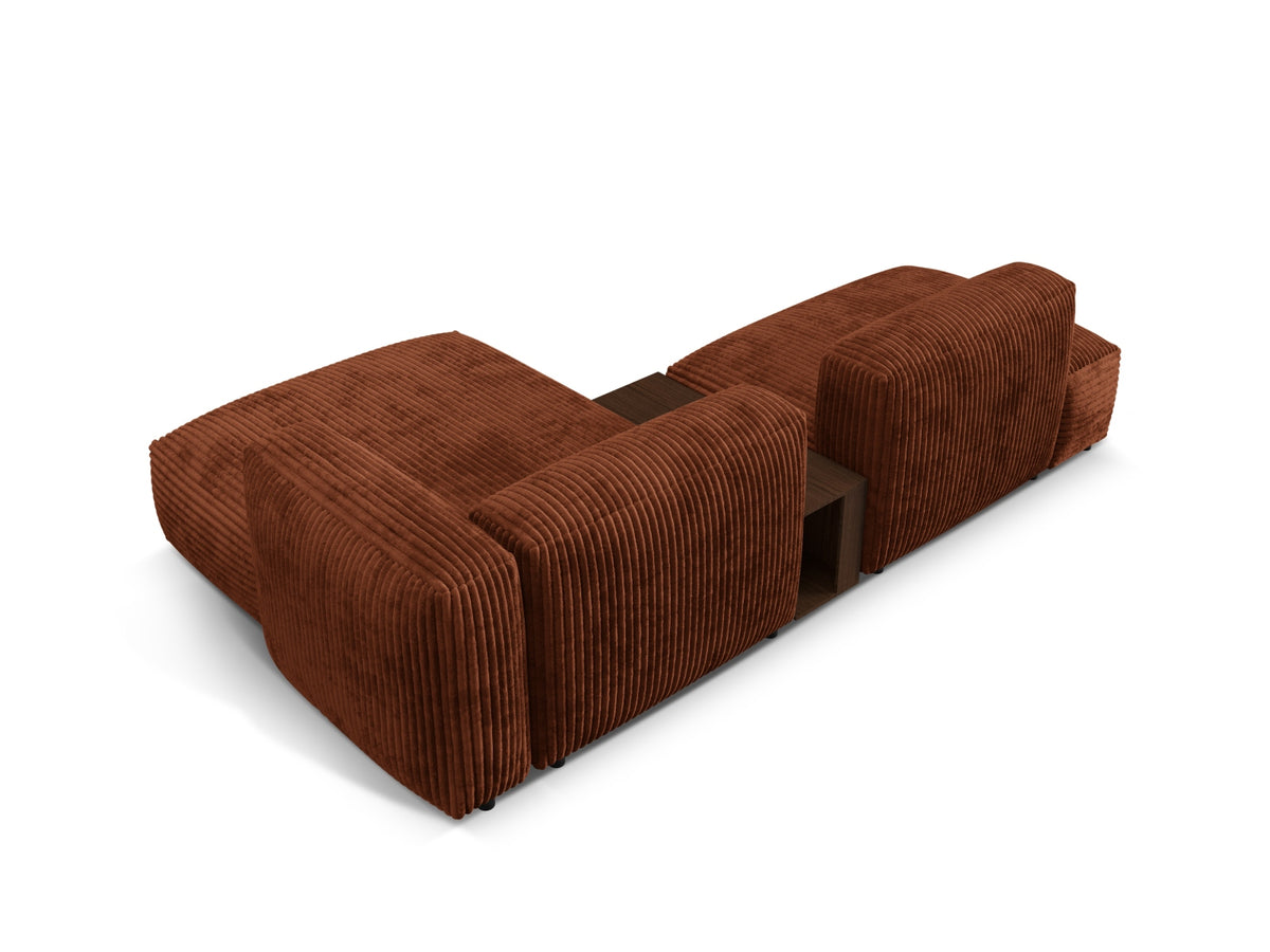 Elegantes Martina Ecksofa rechts, 2-Sitzer in Blue Jeans-Boston, mit praktischem Beistelltisch, ideal für stilvolle Wohnräume.