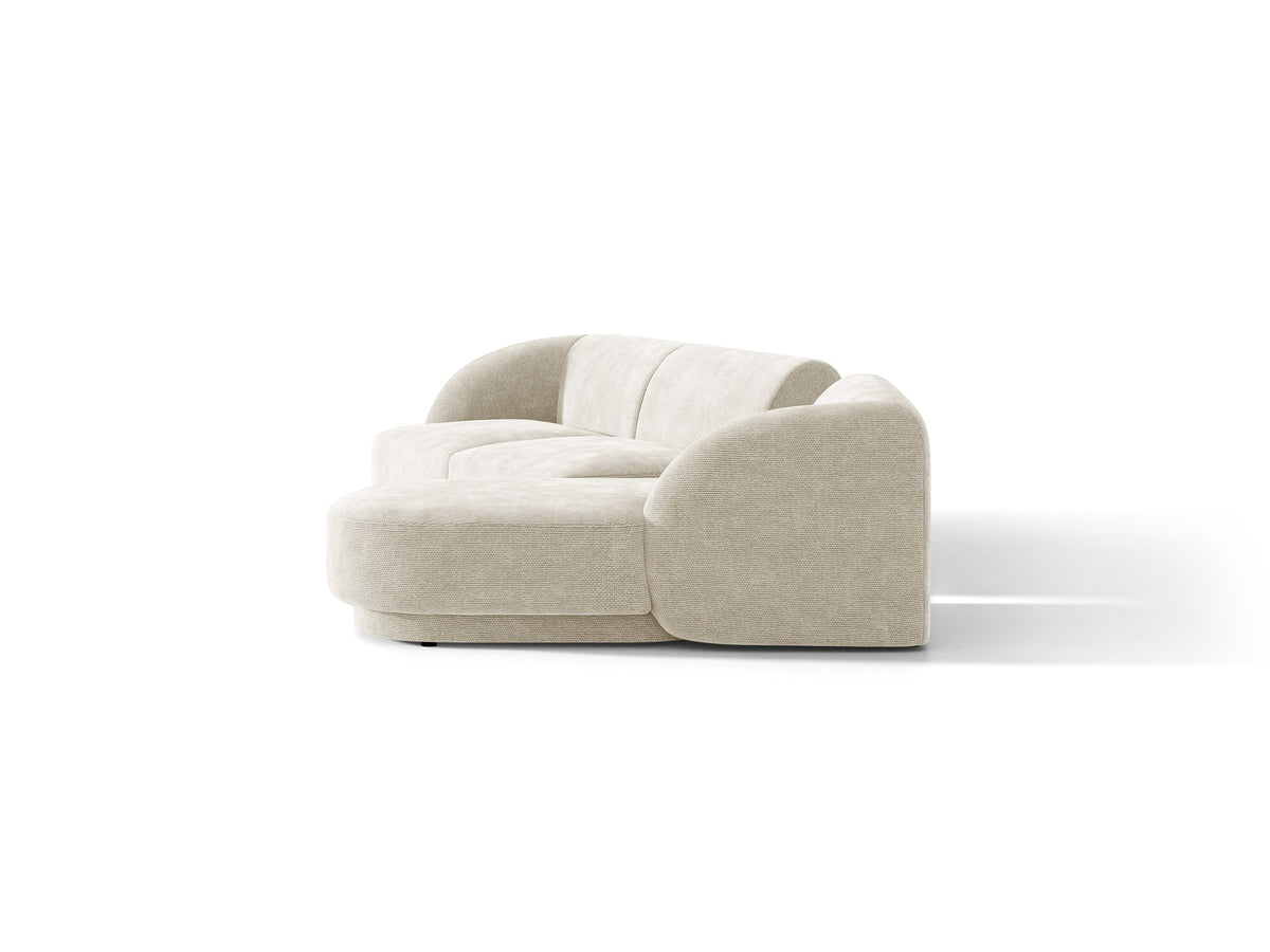 Braunes modulares Sofa Miley von Micadoni mit Baloo-Stoffbezug, schwarzen Kunststofffüssen und L-förmiger Ausrichtung nach rechts.
