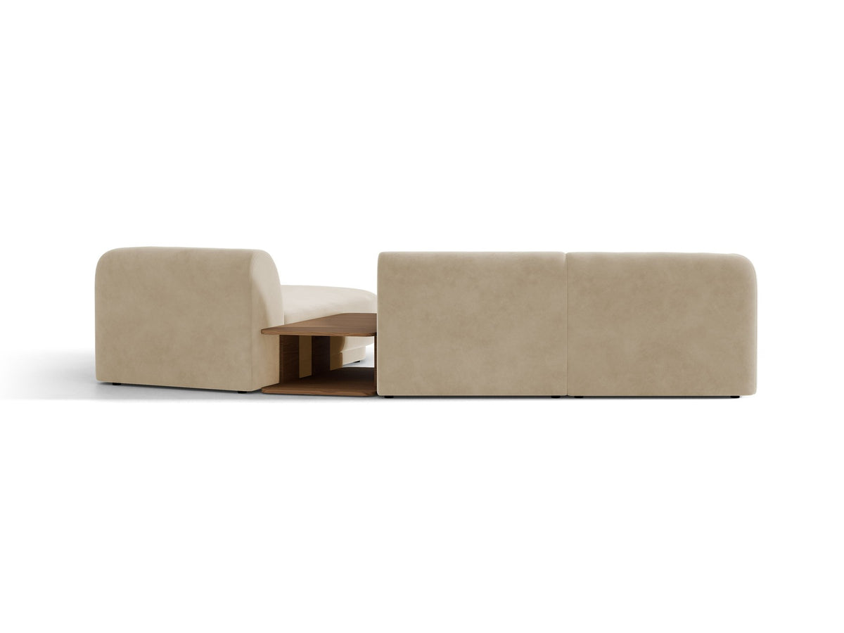 Braunes modulares Sofa Miley von Micadoni mit Baloo-Stoffbezug, schwarzen Kunststofffüssen und L-förmiger Ausrichtung nach rechts.