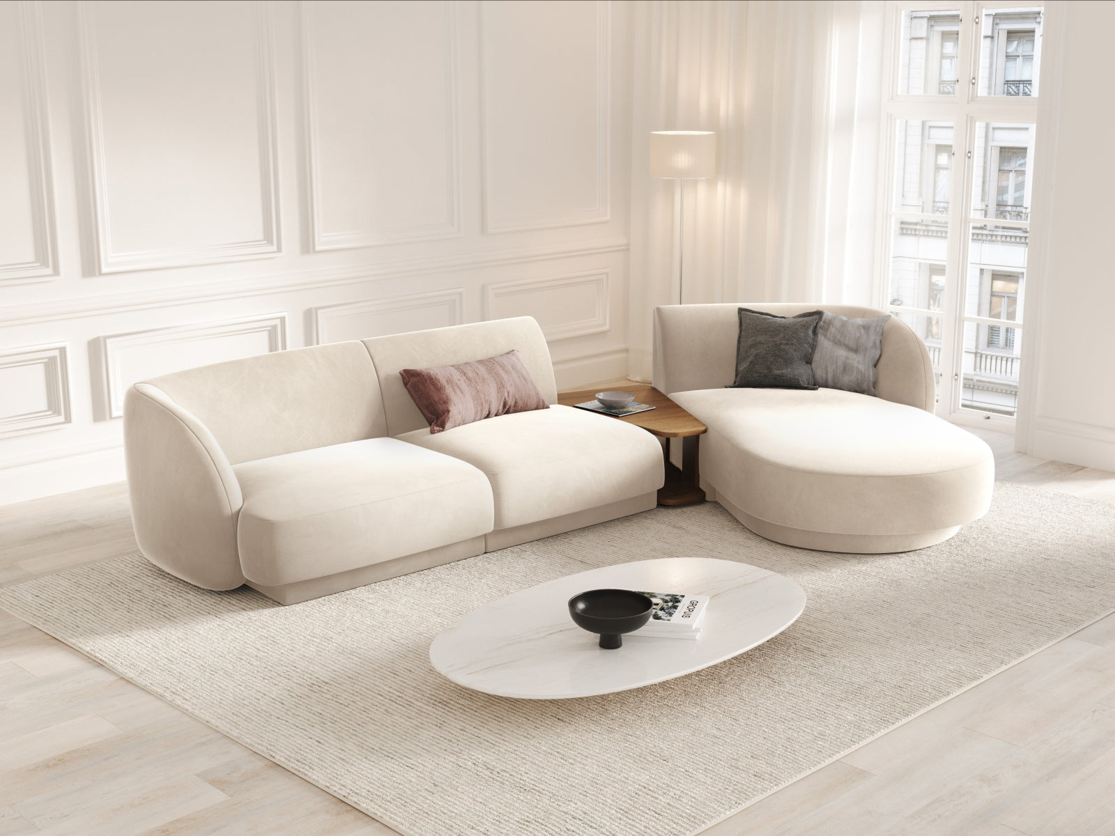 Entdecken Sie das elegante Miley Velour Sofa rechts 3 Sitzer von Micadoni – stilvoll, modular und perfekt für Ihr modernes Zuhause.