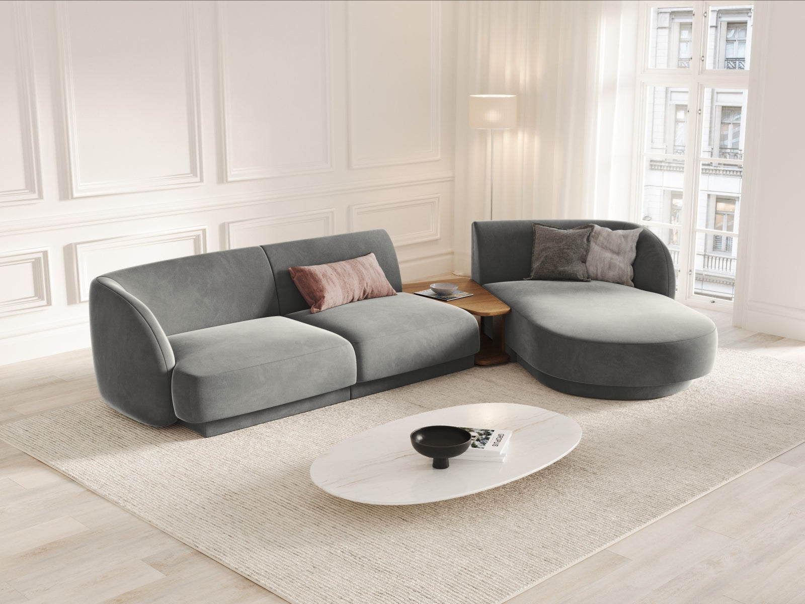 Entdecken Sie das elegante Miley Velour Sofa rechts 3 Sitzer von Micadoni – stilvoll, modular und perfekt für Ihr modernes Zuhause.