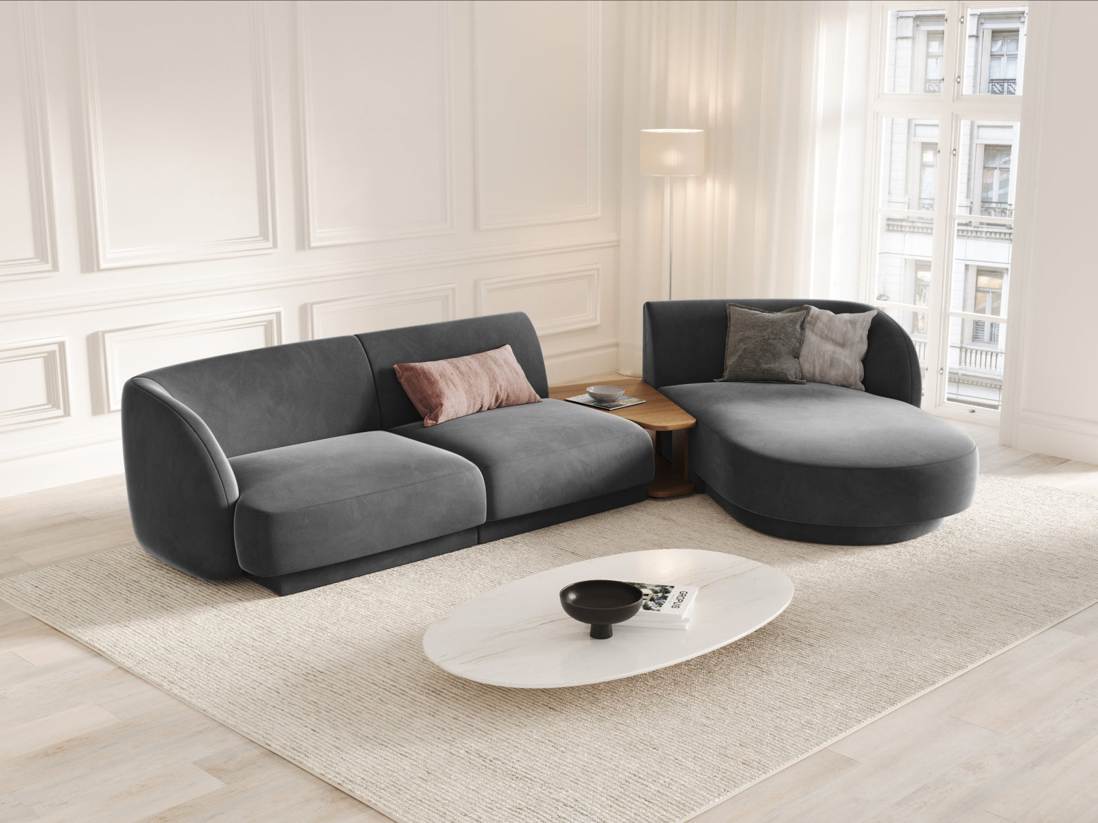 Entdecken Sie das elegante Miley Velour Sofa rechts 3 Sitzer von Micadoni – stilvoll, modular und perfekt für Ihr modernes Zuhause.