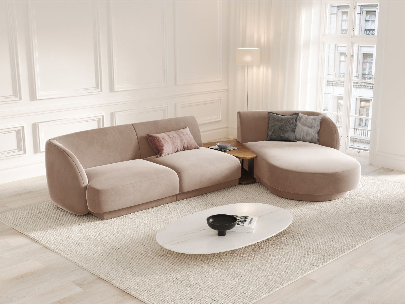 Entdecken Sie das elegante Miley Velour Sofa rechts 3 Sitzer von Micadoni – stilvoll, modular und perfekt für Ihr modernes Zuhause.