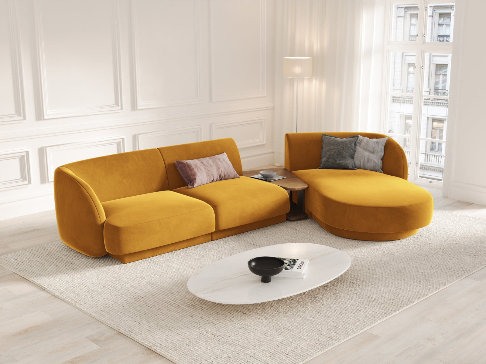 Entdecken Sie das elegante Miley Velour Sofa rechts 3 Sitzer von Micadoni – stilvoll, modular und perfekt für Ihr modernes Zuhause.