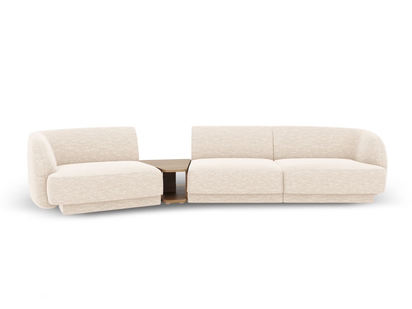 Elegantes Miley 3-Sitzer L-Sofa in warmem Beige, ideal für stilvolle Wohnräume. Modulares Konzept für individuelle Anpassung und Komfort.