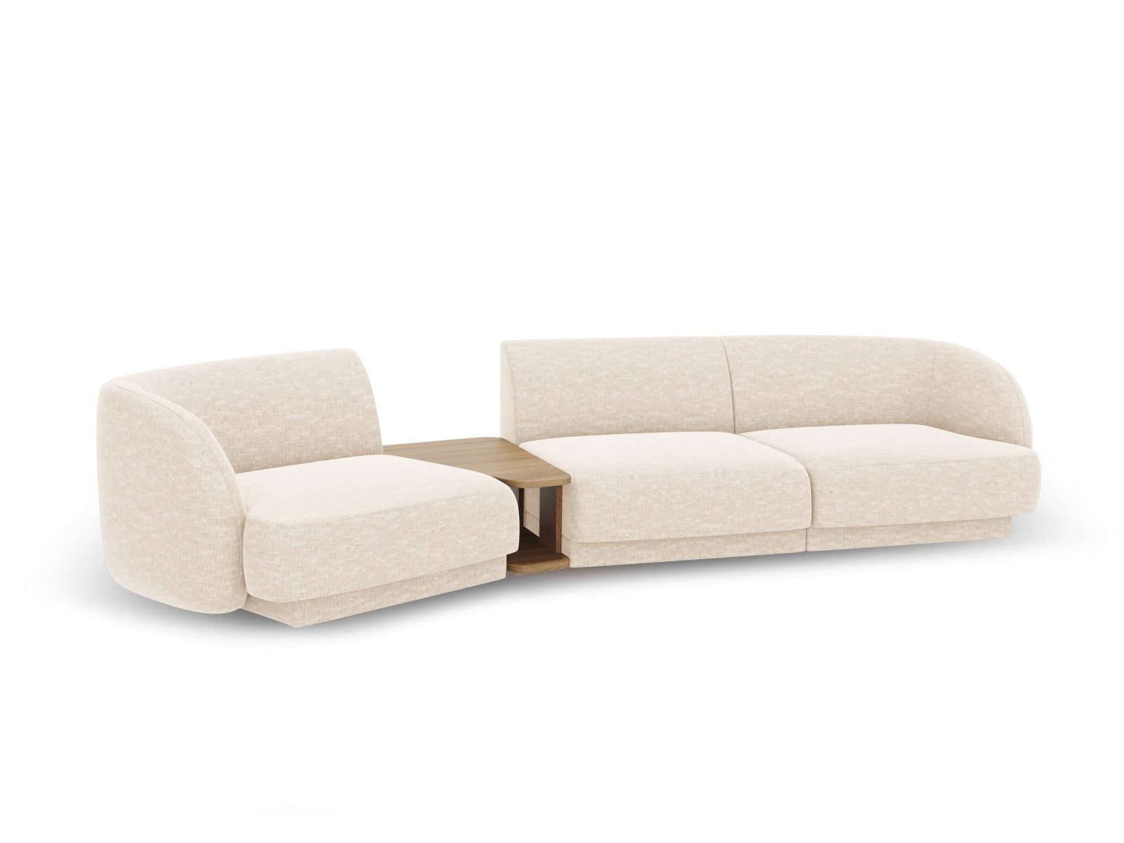 Modernes Miley 3-Sitzer L-Sofa in sanftem Beige, perfekt für gemütliche Wohnzimmer. Flexibles, modulares Design für persönliche Gestaltung.
