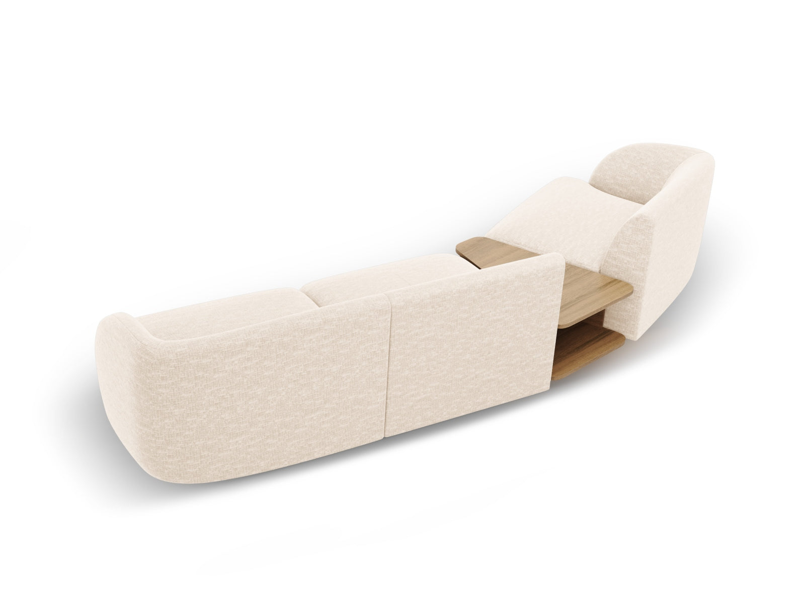 Elegantes Miley 3-Sitzer L-Sofa in warmem Beige, ideal für stilvolle Wohnräume. Modulares Konzept für individuelle Anpassung und Komfort.