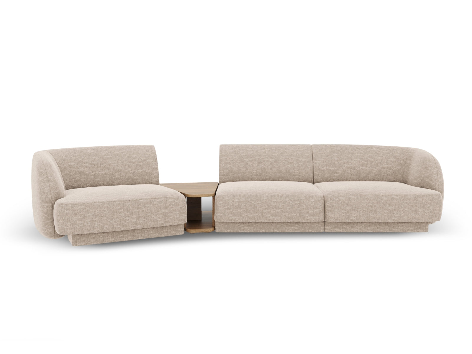 Beige Miley L-Sofa links von Micadoni, ein elegantes 3-Sitzer-Modell, das modernen Stil und hohen Komfort für Ihr Wohnambiente vereint.