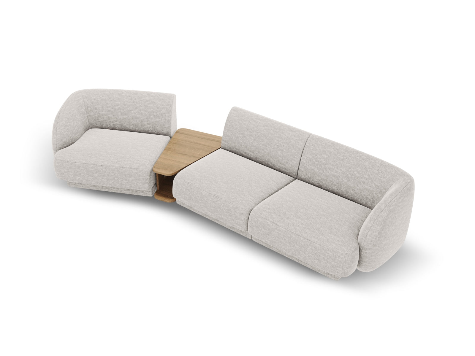 Elegantes Miley 3-Sitzer L-Sofa in sanftem Grau, ideal für entspannte Stunden und geschmackvolle Wohnräume, erhältlich bei Micadoni.