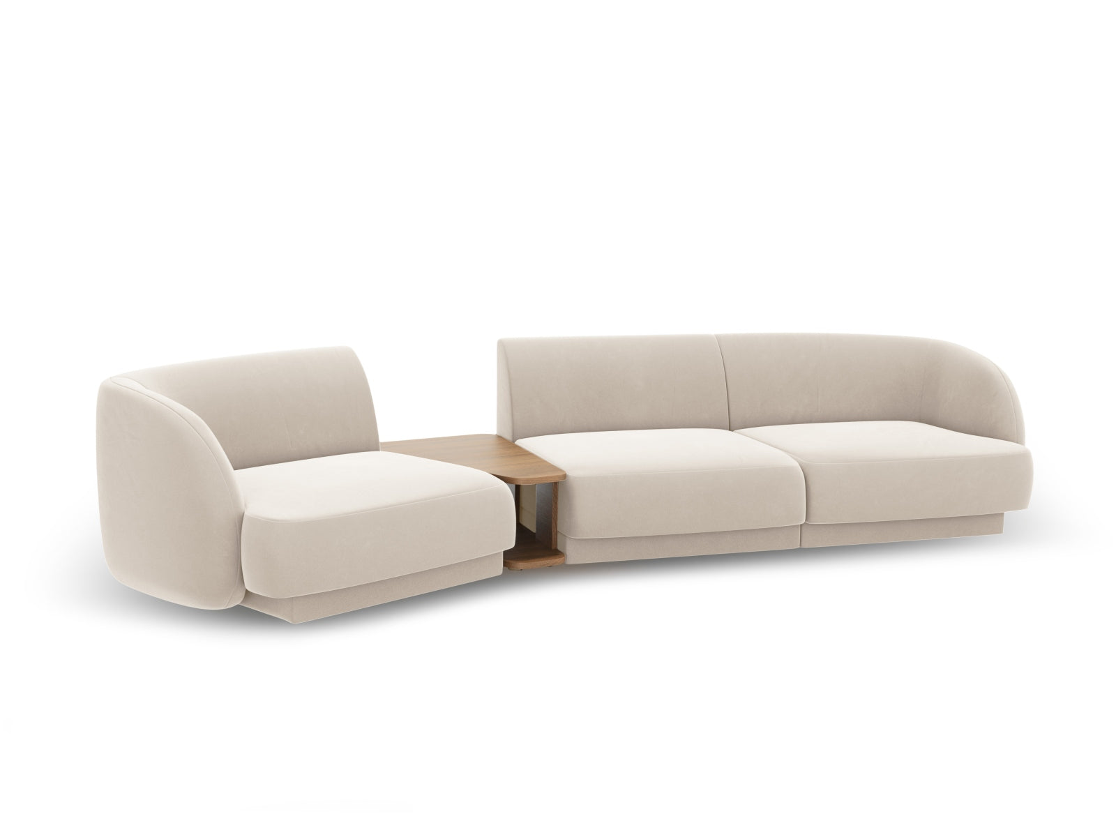 Stilvolles, linksseitiges 3-Sitzer Sofa Miley Velour in sanftem Beige, perfekt für stilvolle Wohnräume und entspannte Stunden.