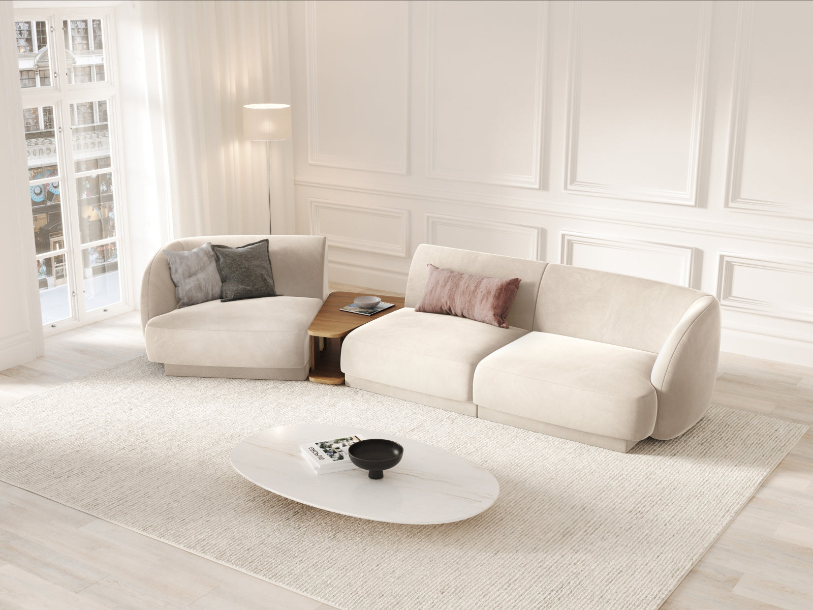 Entdecken Sie das stilvolle Miley Velour 3-Sitzer Sofa von Micadoni. Modular, komfortabel und elegant – ideal für Ihr modernes Zuhause.